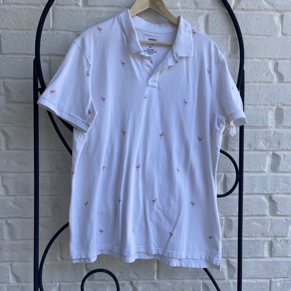 SONOMA Flex‎ Wear MEN'S XL White JERSEY KNIT SHORT SLEEVE Polo FLAMINGO - Picture 1 of 6